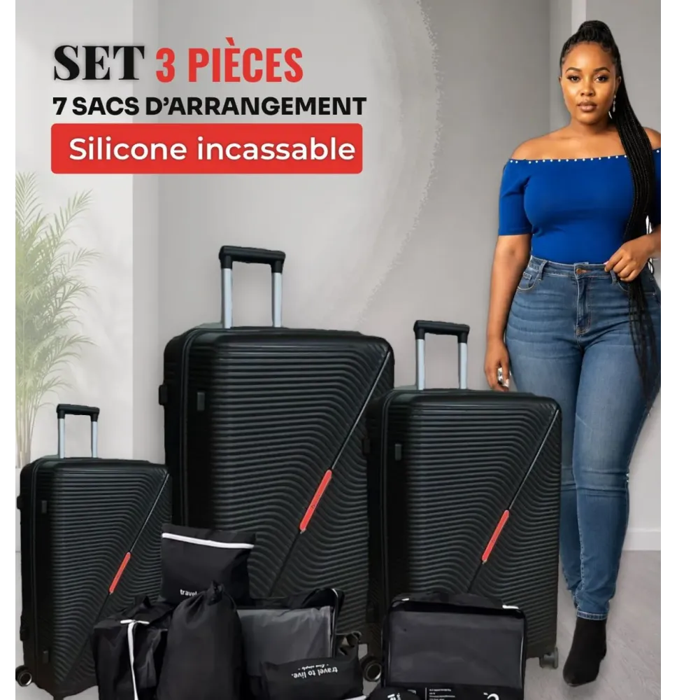 3 Valises en Gomme Silicone Incassable + Kit de 7 Sacs d'Organisation 🌍